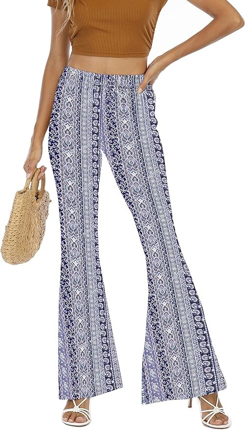 WSPLYSPJY Women's Print Stretch Bell Bottom Flare Palazzo Pants Trousers