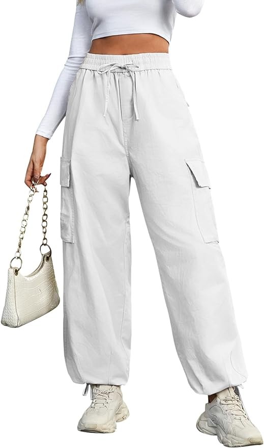 HEEKPEK Cargo Pants Women Trendy High Waist Straight Wide Leg Casual Baggy Y2K Pants with 6 Pockets