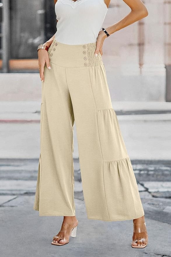 Pretty Garden Womens Elastic High Waist Wide Leg Palazzo Pants
