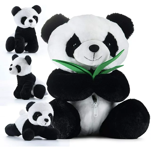 Prextex 13" Plush Panda Bear Zippered Carrier & 3 Cubs Plushies | Soft Panda Bear Stuffed Animal, Panda Plush Toy, Stuffed Panda Toys, Kid Toy, Pillow
